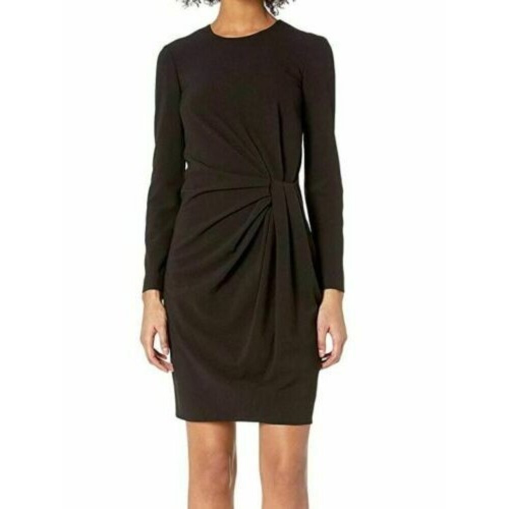 Boutique Moschino Women's Side Knotted LS Sheath Dress sz 40 IT/ 6 US Black